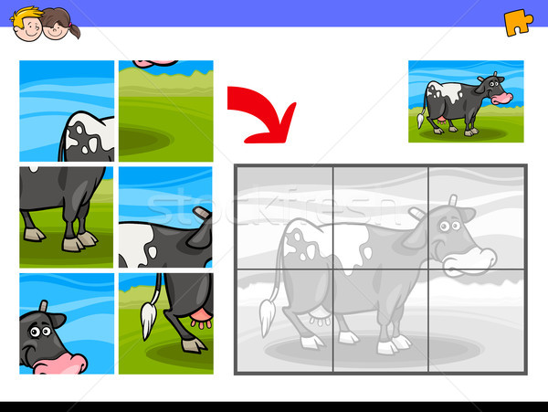 jigsaw puzzles with cow farm animal character Stock photo © izakowski