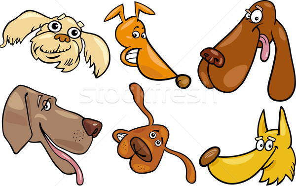 Foto stock: Desenho · animado · feliz · cães · conjunto · ilustração · diferente