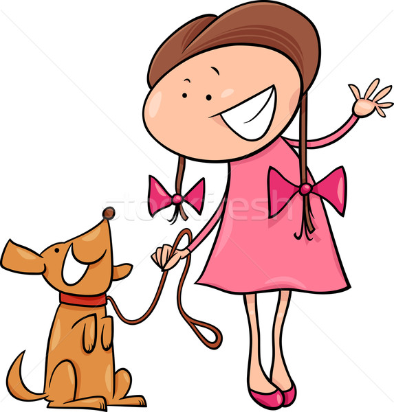 Cute ragazza cane cartoon illustrazione bambina Foto d'archivio © izakowski