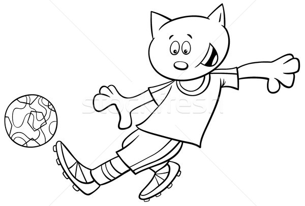 Macska futballista karakter kifestőkönyv feketefehér rajz Stock fotó © izakowski