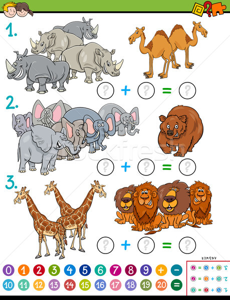 maths addition educational game with animals Stock photo © izakowski