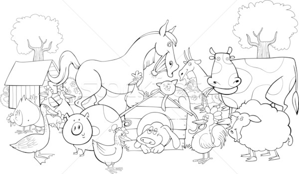 Animaux de la ferme cartoon illustration groupe livre de coloriage sourire [[stock_photo]] © izakowski