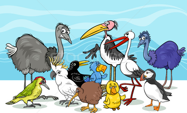 Păsări grup desen animat ilustrare animal Imagine de stoc © izakowski