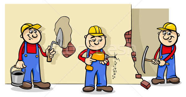 Manual trabalhadores construtores grupo desenho animado Foto stock © izakowski
