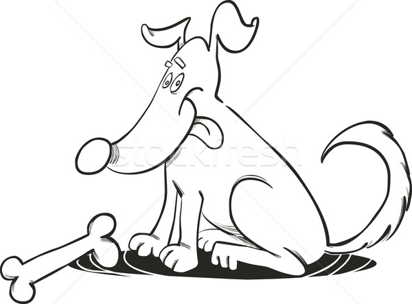Happy Dog with Bone for coloring book Stock photo © izakowski