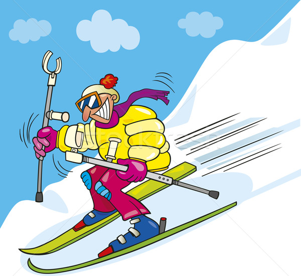 Crazy man on ski Stock photo © izakowski