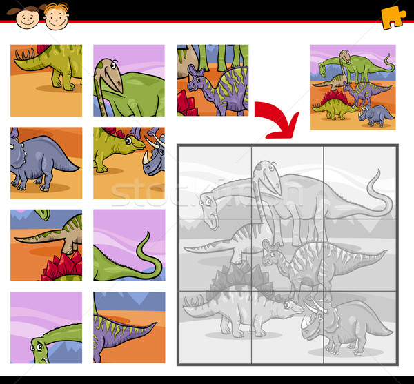 Foto stock: Cartoon · dinosaurios · rompecabezas · juego · ilustración · educación