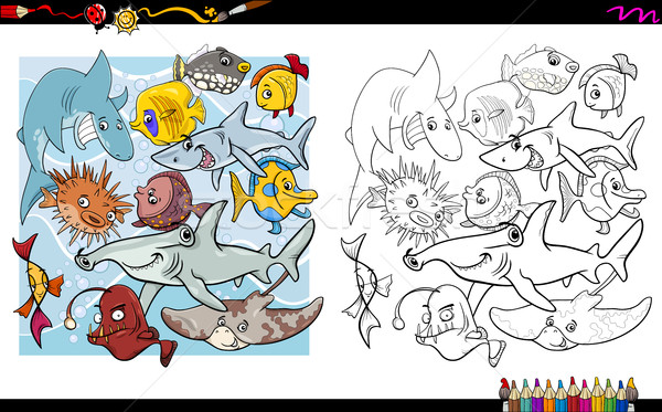 fish characters coloring book Stock photo © izakowski