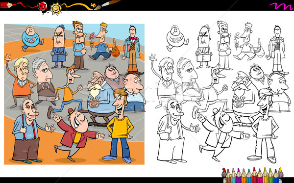Pessoas livro para colorir desenho animado ilustração multidão Foto stock © izakowski