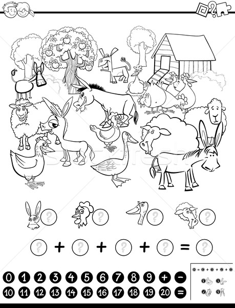 Mathématique jeu blanc noir cartoon illustration [[stock_photo]] © izakowski