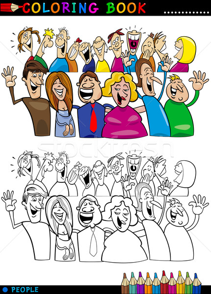 Сток-фото: счастливые · люди · группа · книжка-раскраска · страница · Cartoon · иллюстрация