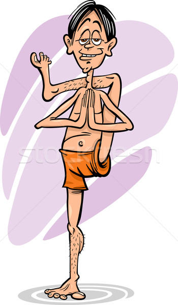 [[stock_photo]]: Homme · yoga · poste · cartoon · illustration · drôle