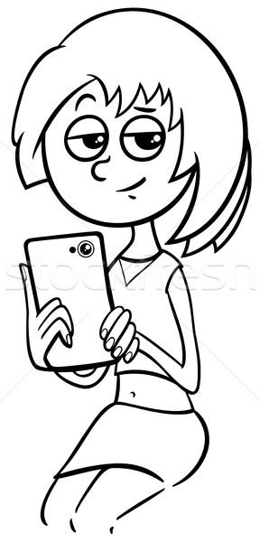girl with phone coloring page Stock photo © izakowski