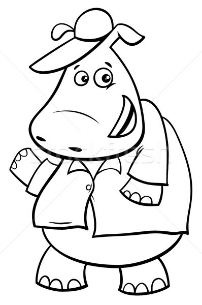 Desen animat carte de colorat negru alb ilustrare hipopotam Imagine de stoc © izakowski