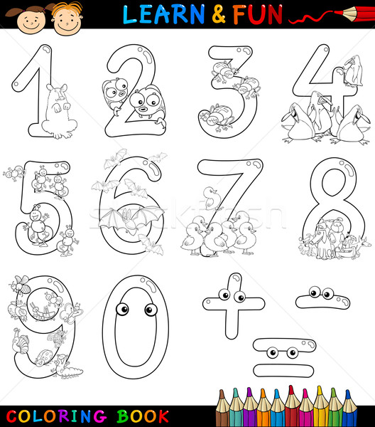 numbers with cartoon animals for coloring Stock photo © izakowski