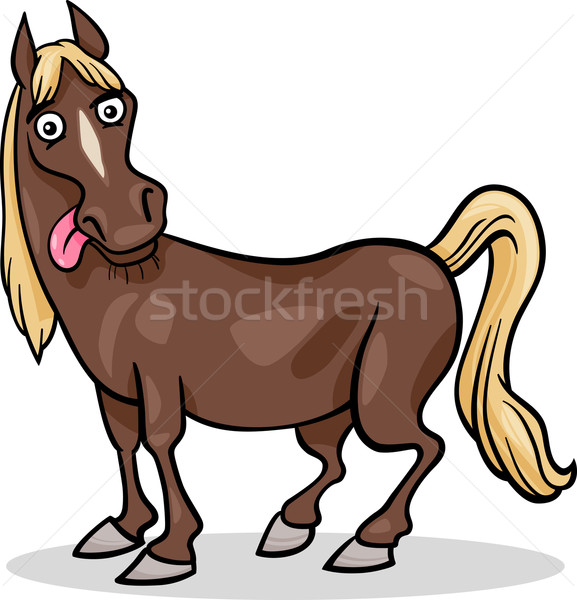 Cavalo marrom engraçado de desenho animado em pé