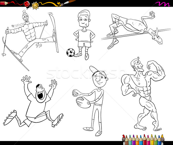 sportsmen cartoon coloring page Stock photo © izakowski