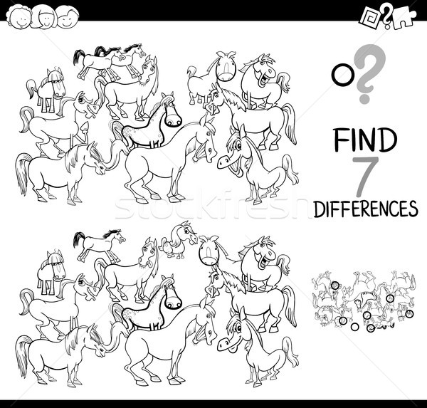 differences game with farm horses coloring book Stock photo © izakowski