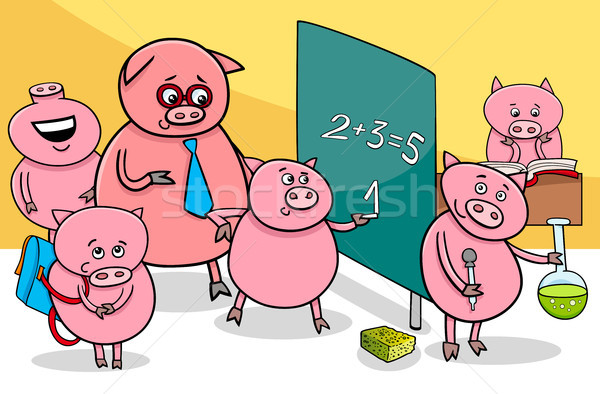 piglet cartoon characters at school Stock photo © izakowski