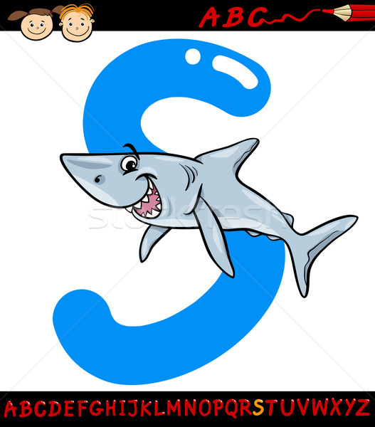 Foto stock: Carta · tubarão · desenho · animado · ilustração · alfabeto