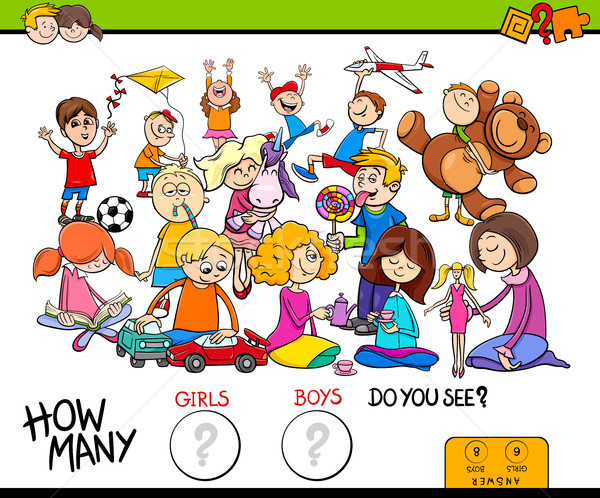 Foto stock: Meninas · meninos · jogo · desenho · animado · ilustração