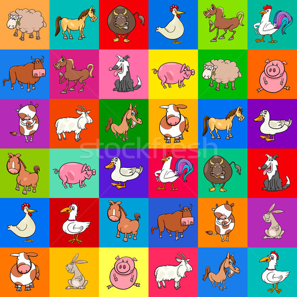 Foto stock: Patrón · diseno · Cartoon · animales · de · granja · ilustración · decorativo