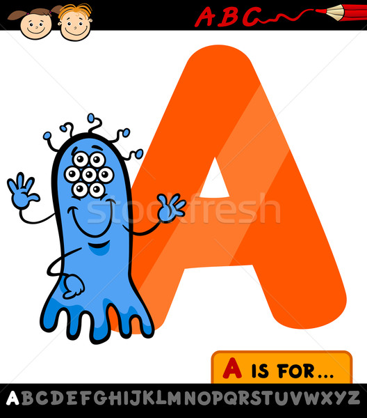 letter a with alien cartoon illustration Stock photo © izakowski
