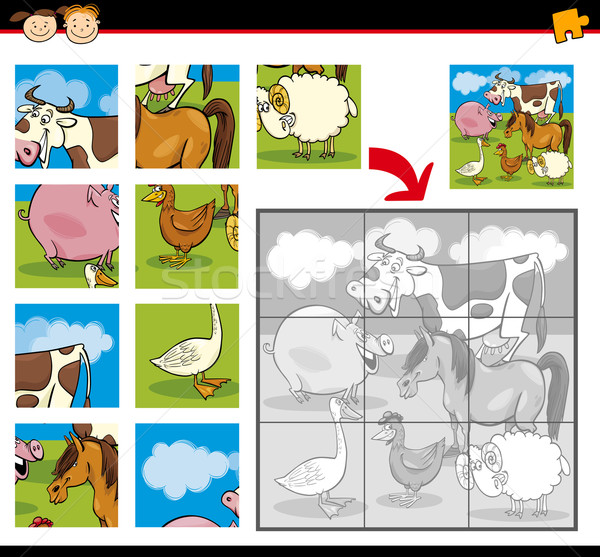 Cartoon animales de granja rompecabezas ilustración educación juego Foto stock © izakowski