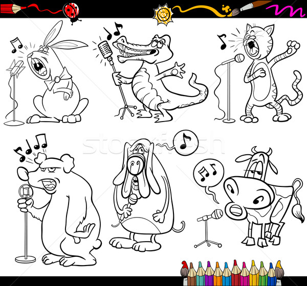 singing animals set for coloring book Stock photo © izakowski