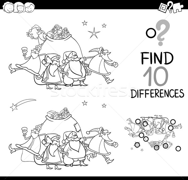 Noël différences page blanc noir cartoon illustration [[stock_photo]] © izakowski