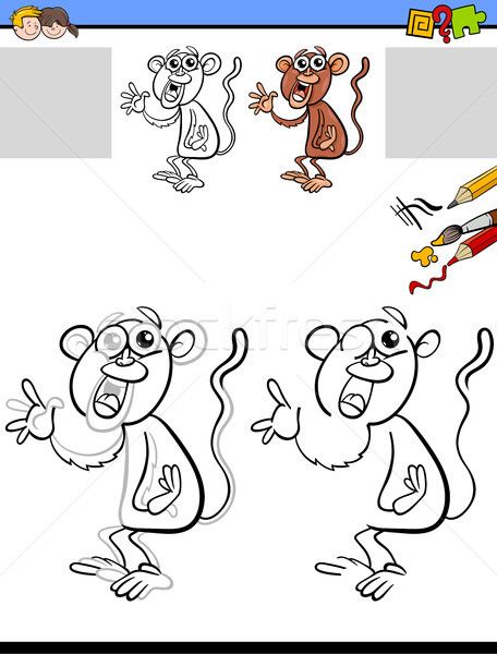 drawing and coloring worksheet with monkey Stock photo © izakowski
