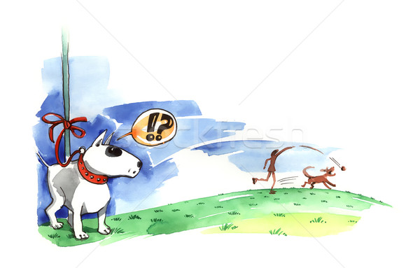 Byka terier smycz ilustracja psa szczęśliwy Zdjęcia stock © izakowski