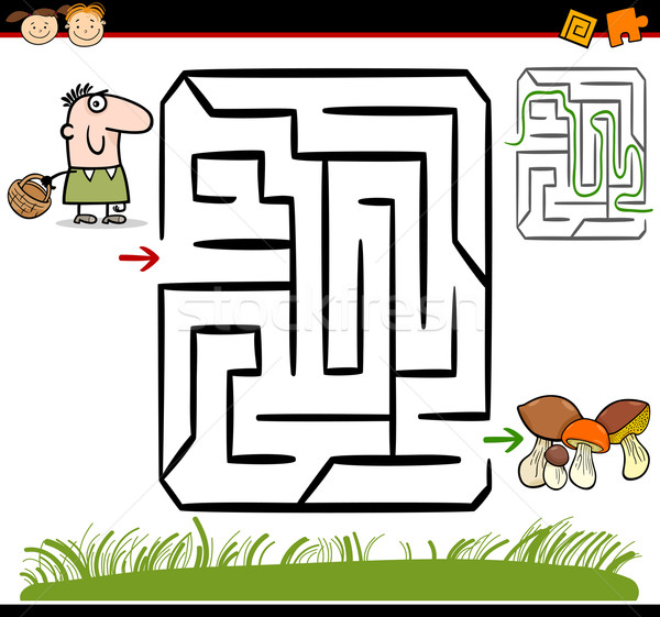 Foto stock: Desenho · animado · labirinto · labirinto · jogo · ilustração · educação