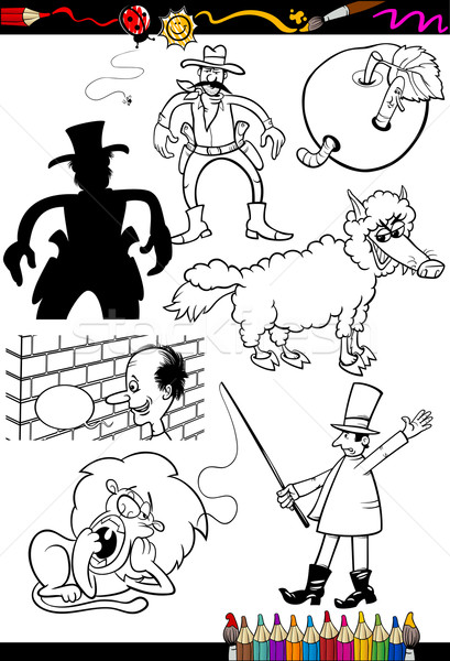 Karikatur Zeichen Set Ausmalbuch Seite Illustration Stock foto © izakowski