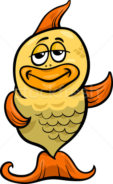 Foto stock: Dourado · peixe · desenho · animado · ilustração · engraçado · ouro
