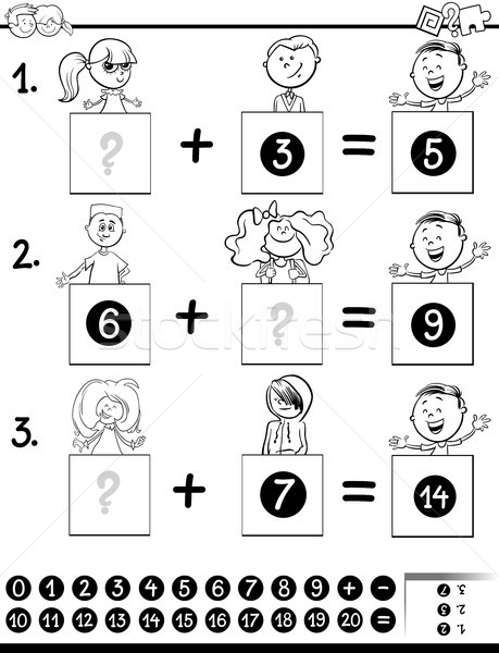 addition educational game coloring page with kids Stock photo © izakowski
