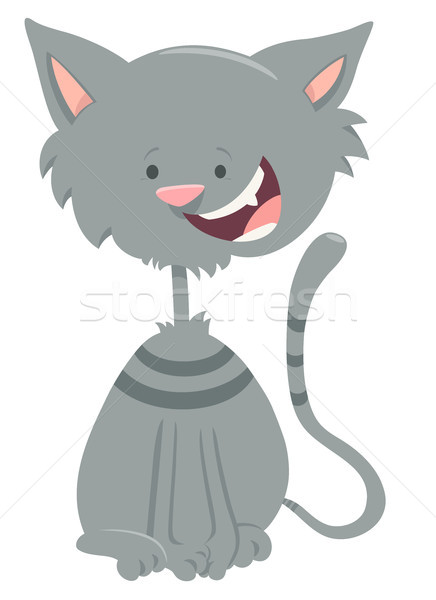 happy gray tabby cat cartoon animal character Stock photo © izakowski