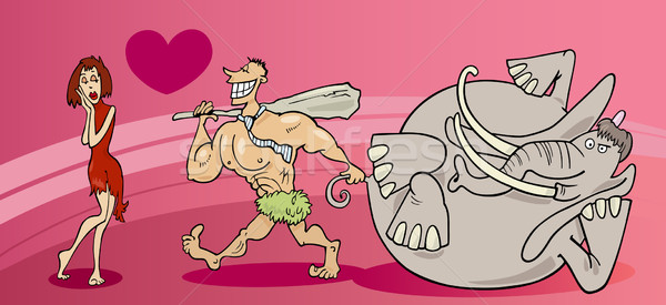 cavemen couple in love valentine card Stock photo © izakowski