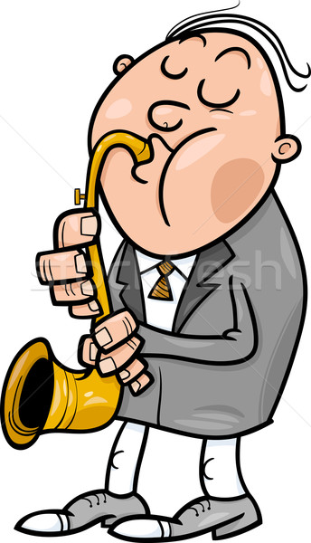 Homme saxophone cartoon illustration musicien jouer [[stock_photo]] © izakowski
