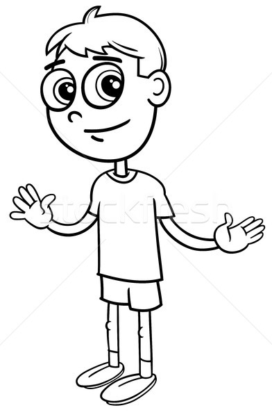 Elementar varsta băiat carte de colorat negru alb desen animat Imagine de stoc © izakowski