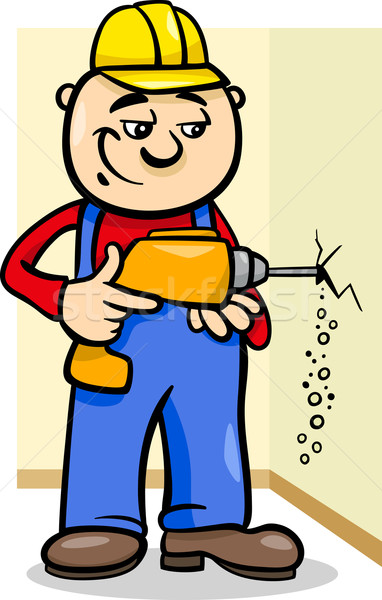 worker with drill cartoon illustration Stock photo © izakowski