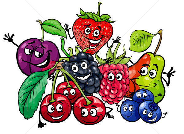 Drôle fruits groupe cartoon illustration [[stock_photo]] © izakowski