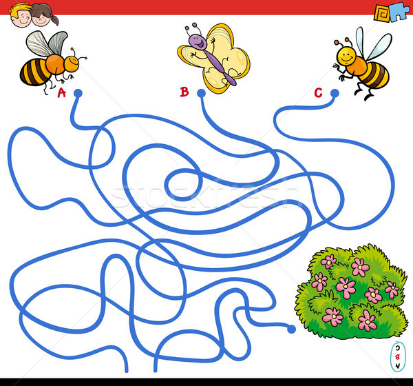 Labirint joc insecte flori desen animat ilustrare Imagine de stoc © izakowski