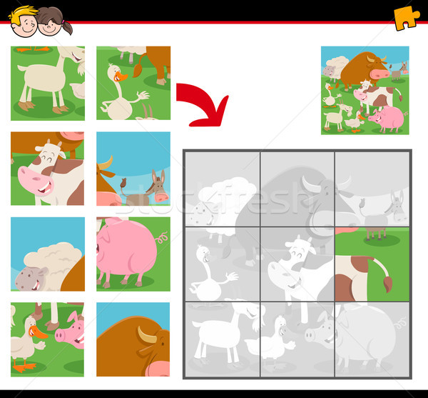 jigsaw puzzles with cartoon farm animals Stock photo © izakowski
