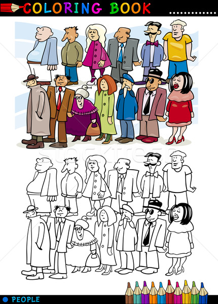Ludzi kolejka kolorowanka strona cartoon ilustracja Zdjęcia stock © izakowski