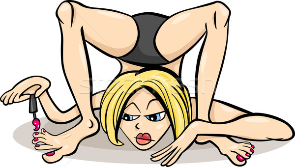 Vrouw yoga positie humor cartoon illustratie Stockfoto © izakowski