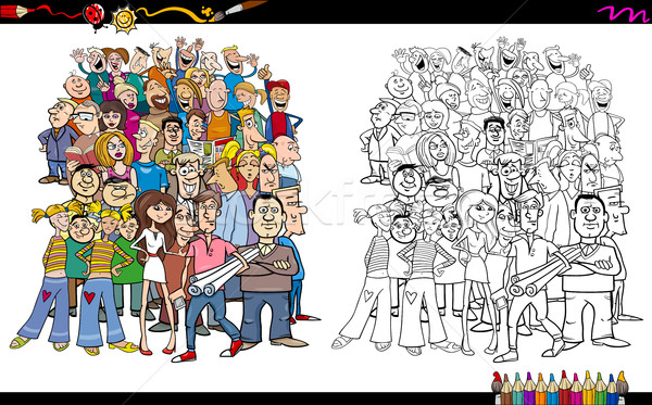 Pessoas multidão livro para colorir desenho animado ilustração atividade Foto stock © izakowski