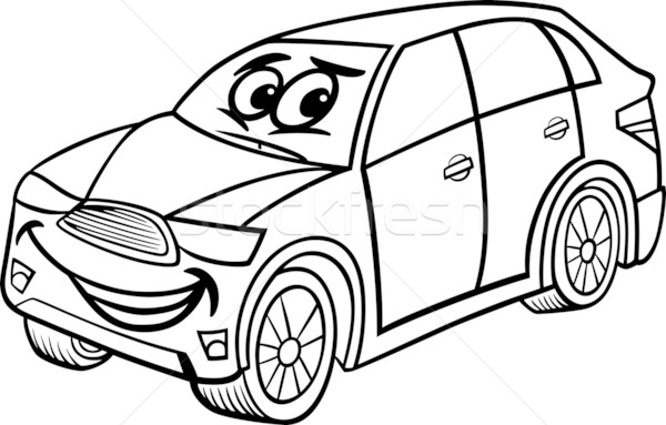 Suv samochodu cartoon strona czarno białe ilustracja Zdjęcia stock © izakowski