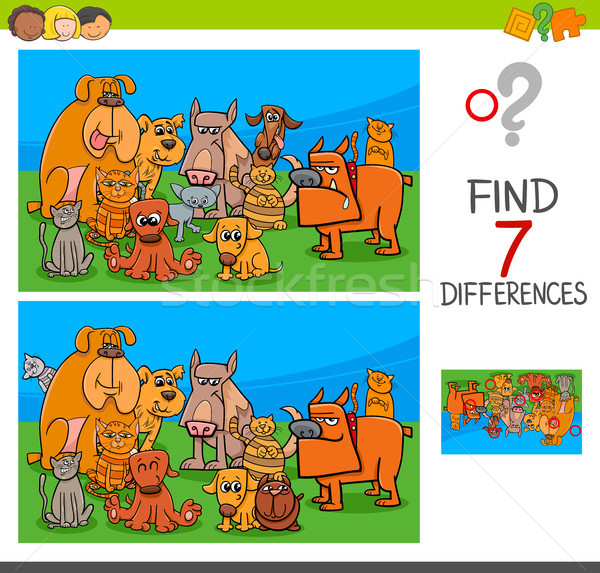 Zdjęcia stock: Odnaleźć · różnice · gry · psów · kotów · cartoon