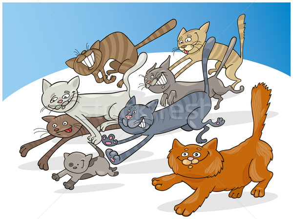 Vetores de Corrida Dos Desenhos Animados Conjunto De Gatos e mais